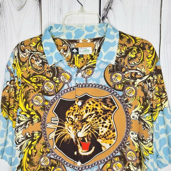 Lifted Research Group LRG Button Down Shirt Men Sz L Cheetah Short Sleeve VTG - Picture 2 of 9